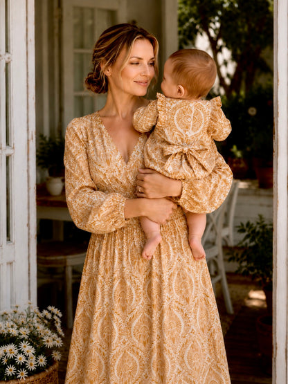 Womens Long Sleeve Maxi Tier Dress - Anthea Rust