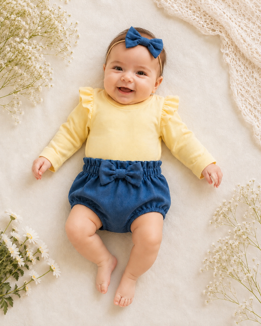Denim Bloomer with bow  (onesie + accessories sold separately)