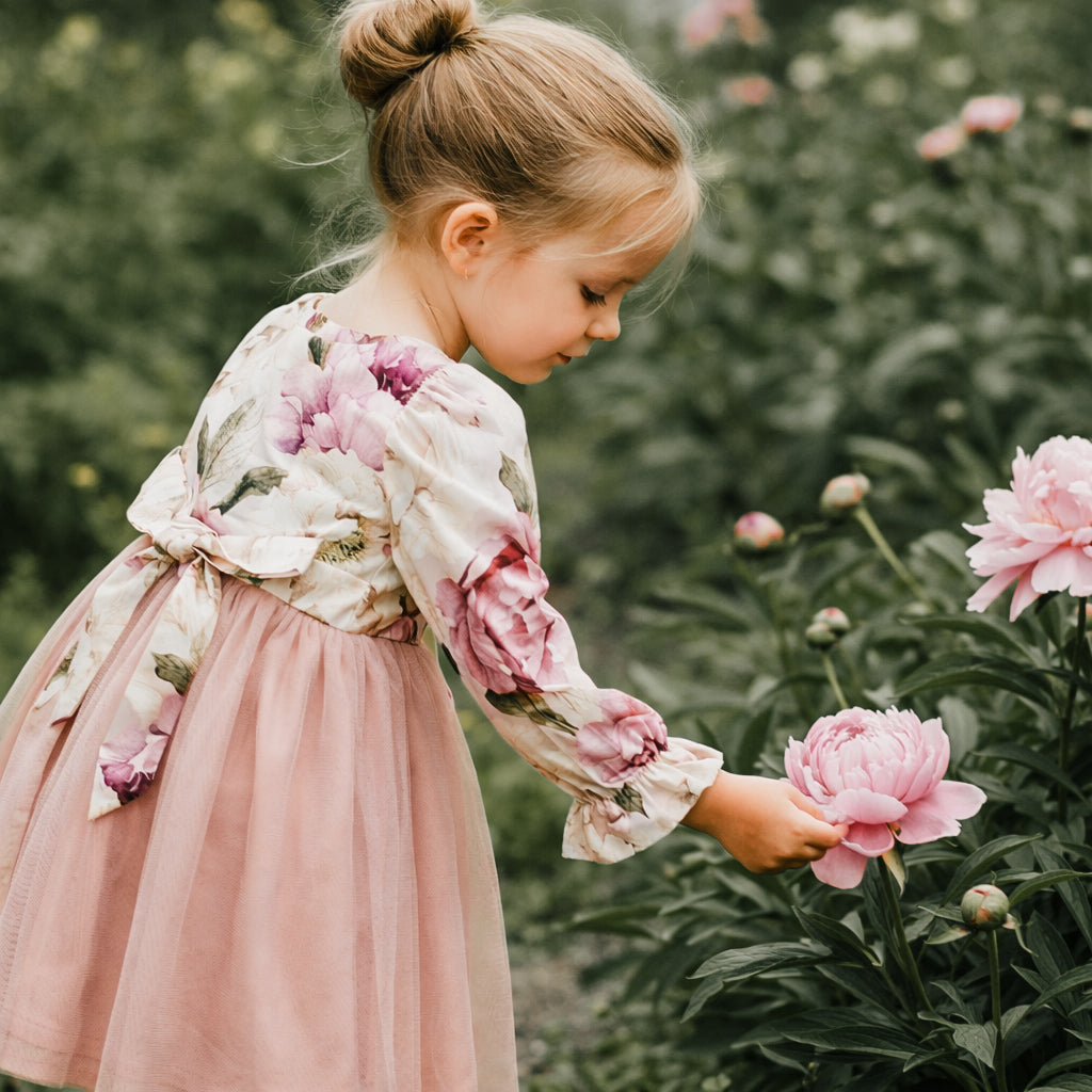 Peonies long sleeve dress