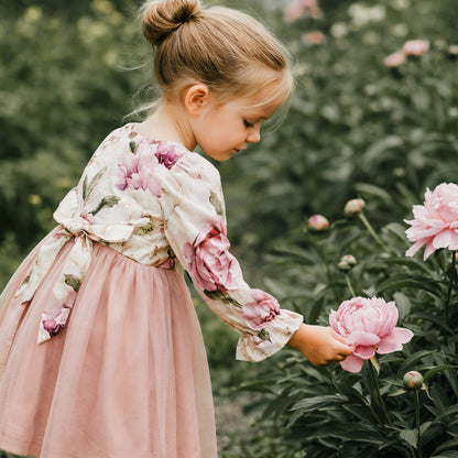Peonies long sleeve dress