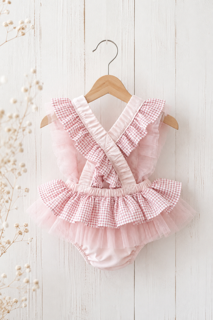 Strawberry Check Playsuit (onesie + headband + shoes sold separately)