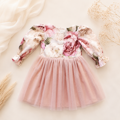 Peonies long sleeve dress