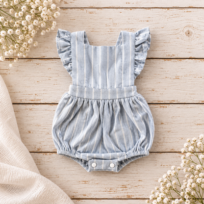 Resort Blue/White Frilly Dungaree Romper (onesie + accessories sold separately)