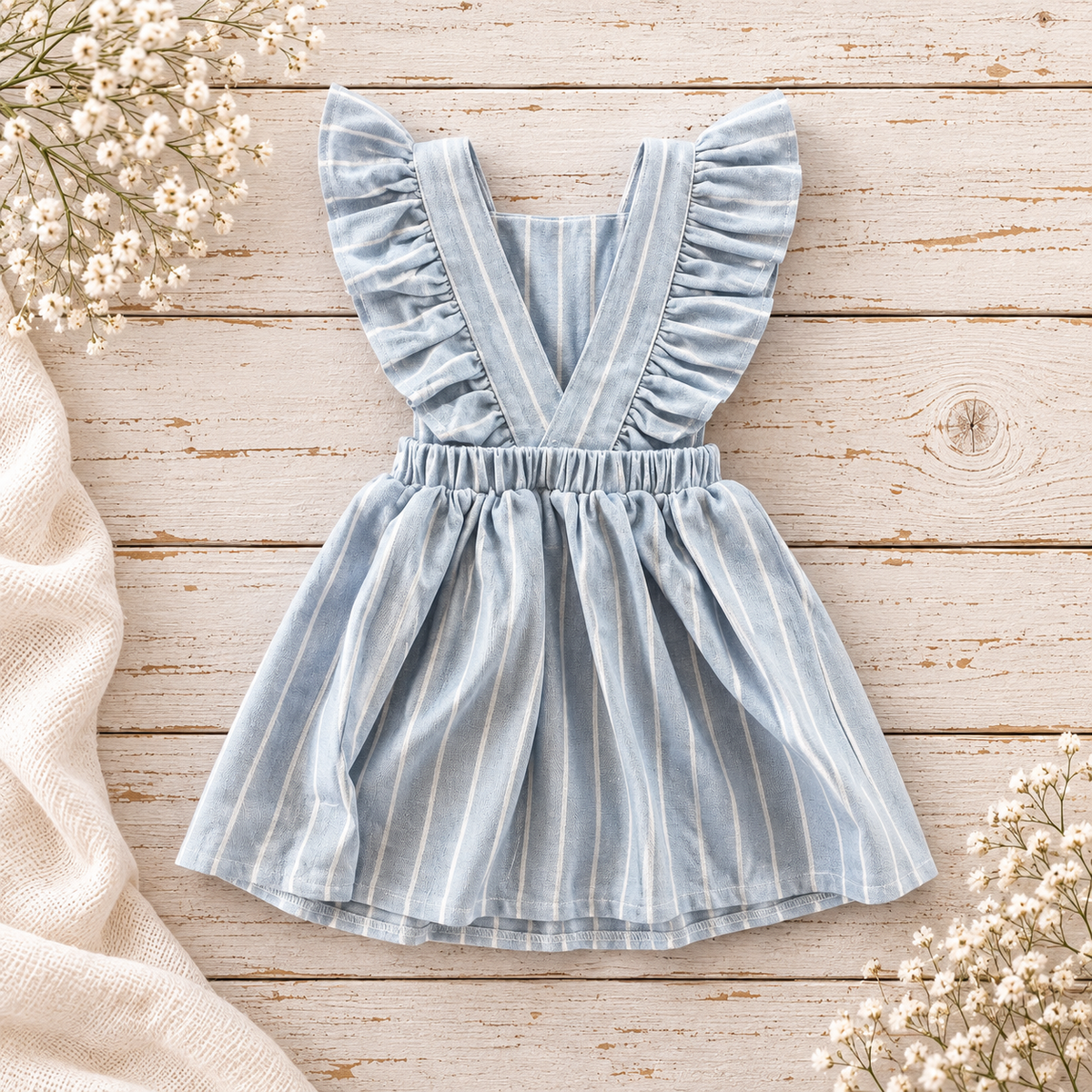Resort Blue/White Frilly Dungaree Dress (matching items sold separately)