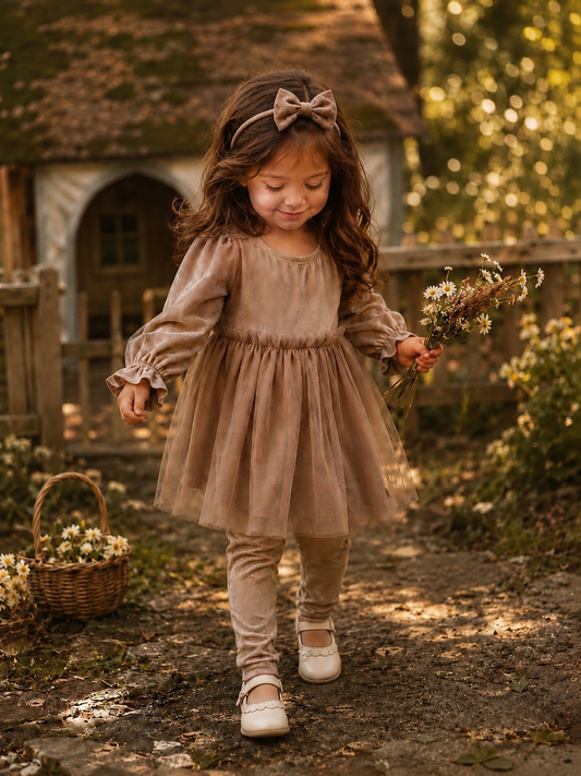 Aurelia Dress - Sticky Fudge (accessories + tights sold separately)