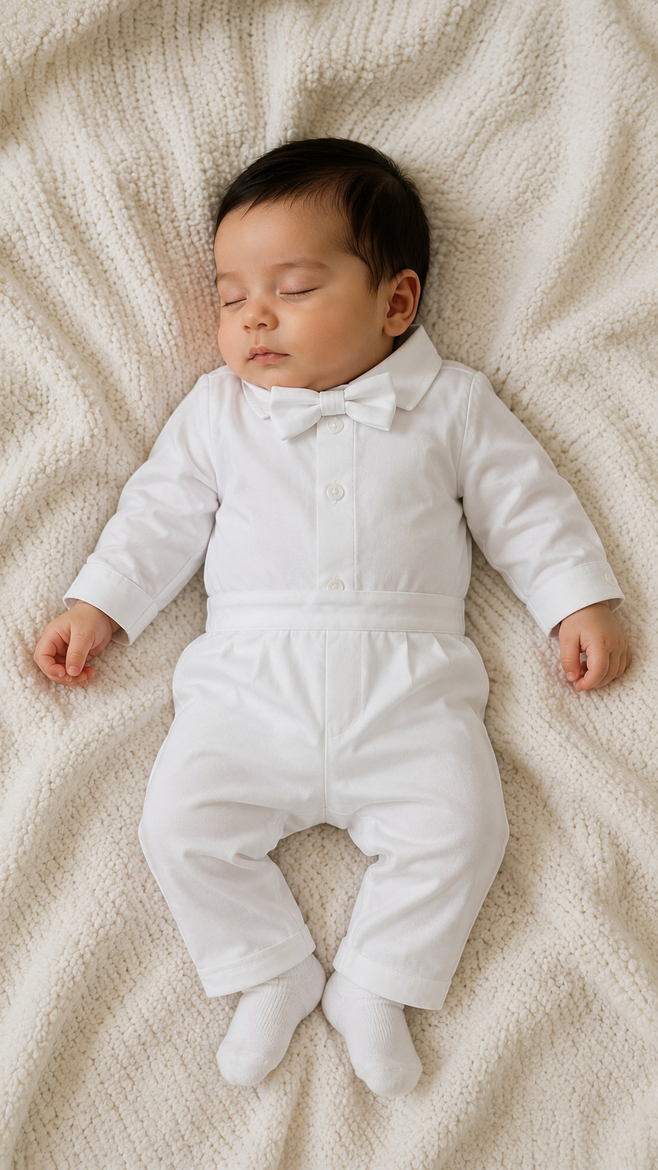 The Raphael Christening Set - White Linen (Collared Onesie + Chino pants + Bow tie included)