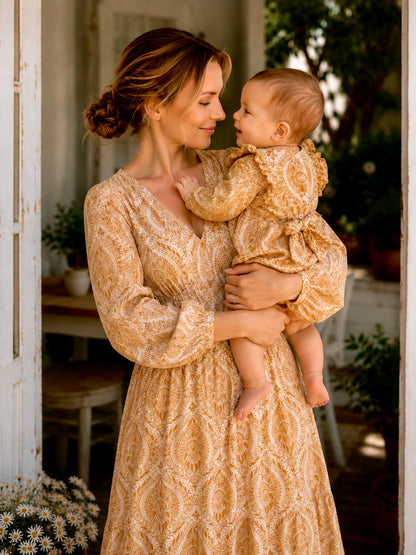 Womens Long Sleeve Maxi Tier Dress - Anthea Rust