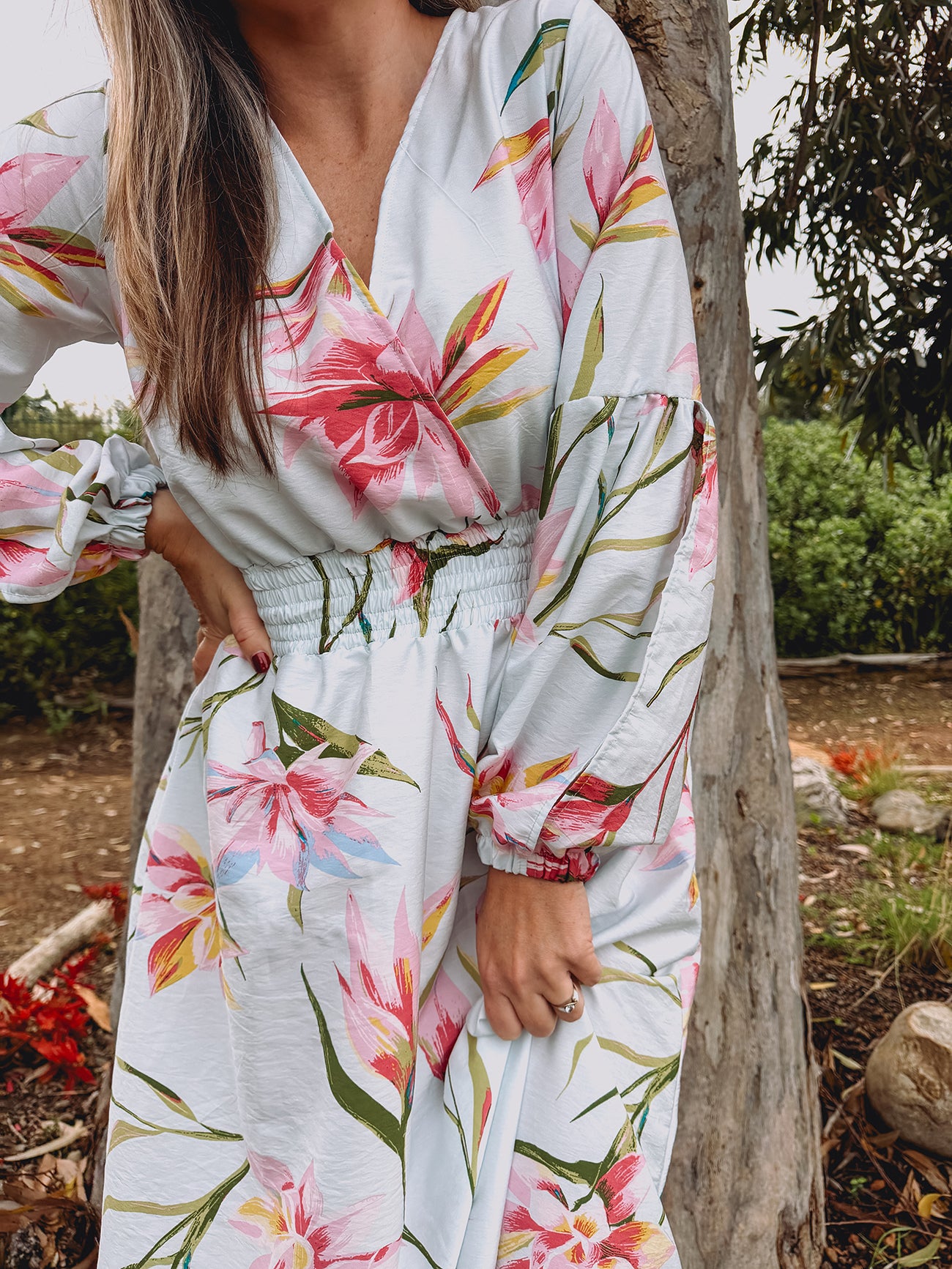 Womens Open Long sleeve Maxi Tier Dress - Powder Blue Fields