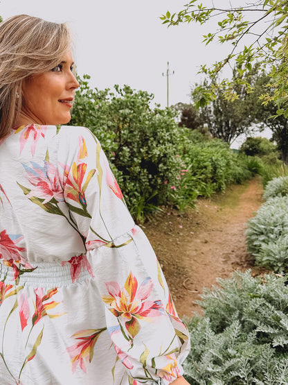 Womens Open Long sleeve Maxi Tier Dress - Powder Blue Fields