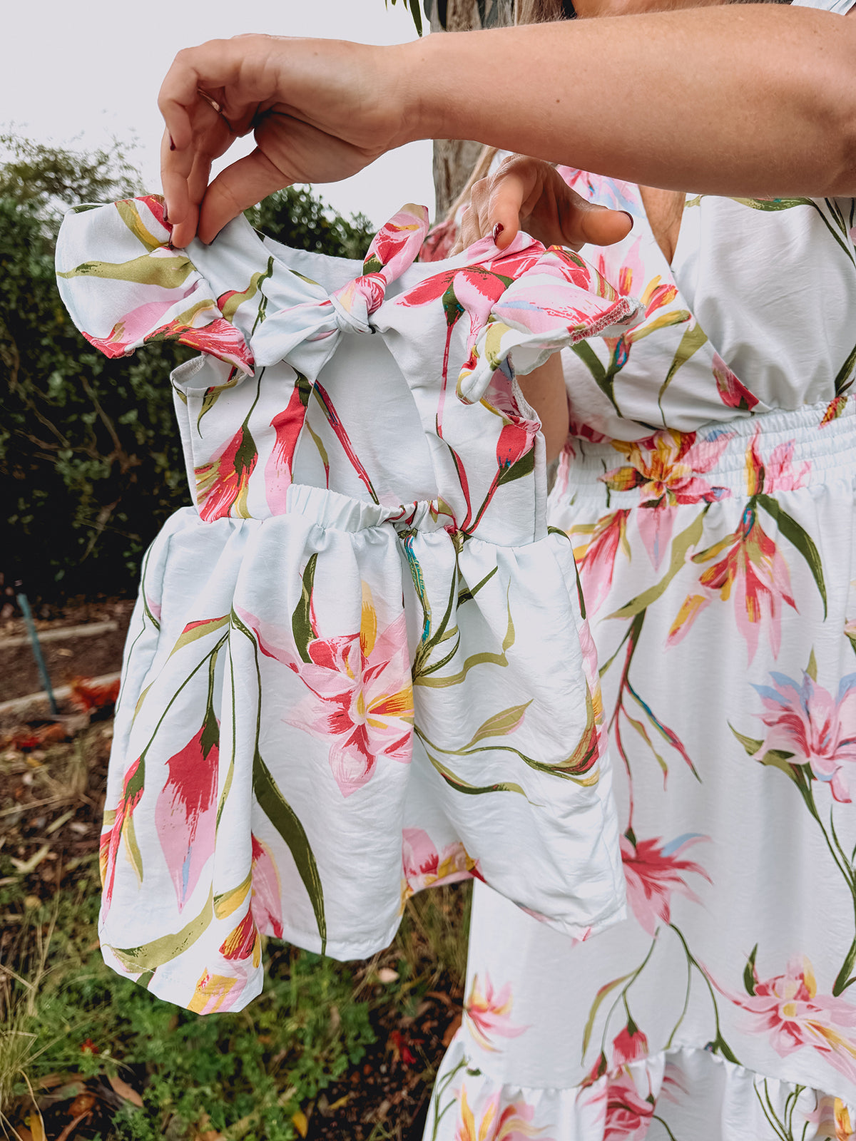 Open Back Frilly Dress - Powder Blue Fields