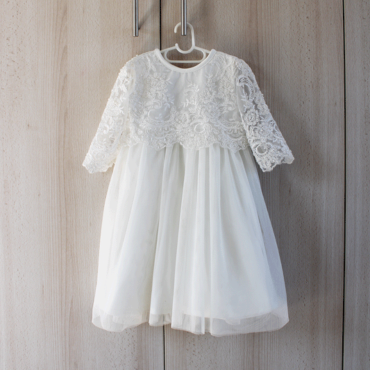 Penelope Ivory Beaded Lace Christening Dress (headband included) LEAD TIME: 7 working days