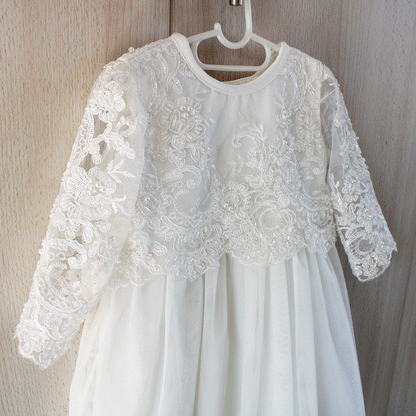 Penelope Ivory Beaded Lace Christening Dress (headband included) LEAD TIME: 7 working days