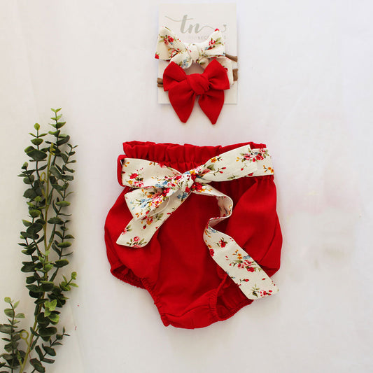 Red High Waist Bloomer with Blossom Belt (headband sold separately)