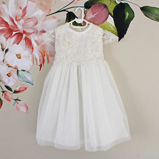 Esther off-white Christening Dress (includes matching headband)