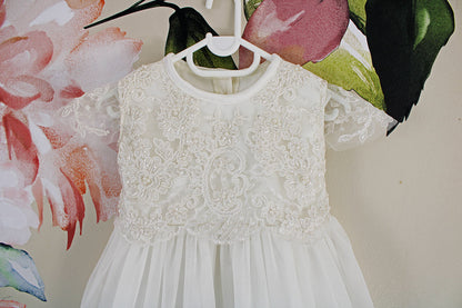 Esther off-white Christening Dress (includes matching headband)