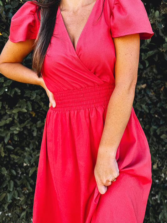 Womens short Sleeve Maxi Tier Dress - Watermelon