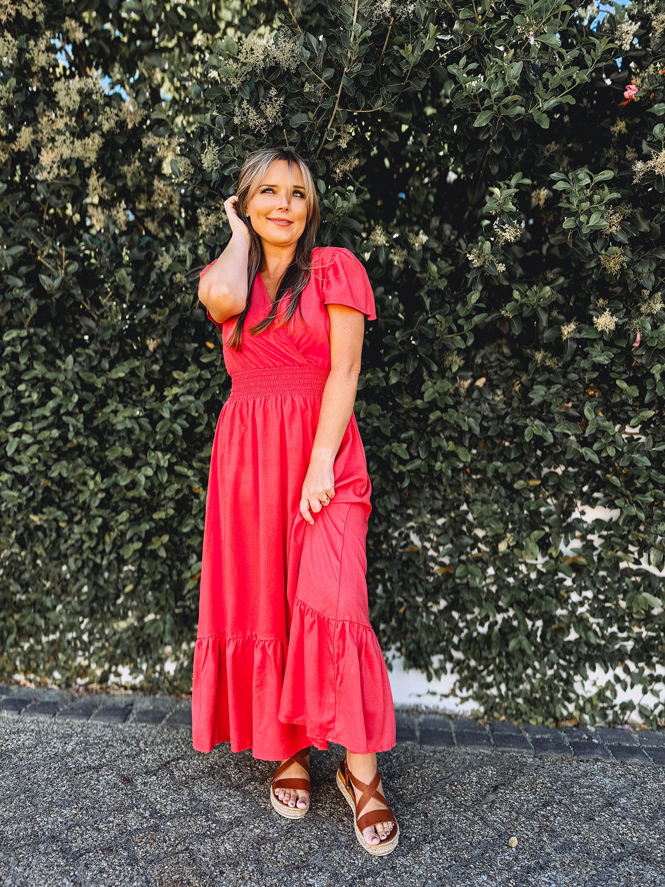 Womens short Sleeve Maxi Tier Dress - Watermelon