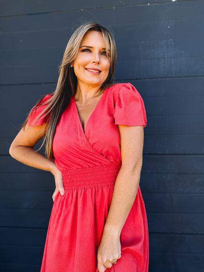 Womens short Sleeve Maxi Tier Dress - Watermelon