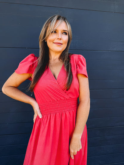 Womens short Sleeve Maxi Tier Dress - Watermelon