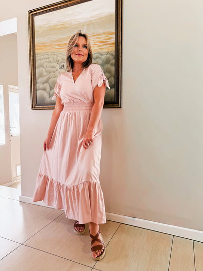 Womens Knotted Lace Short sleeve Maxi Tier Dress - The Pink Blessing