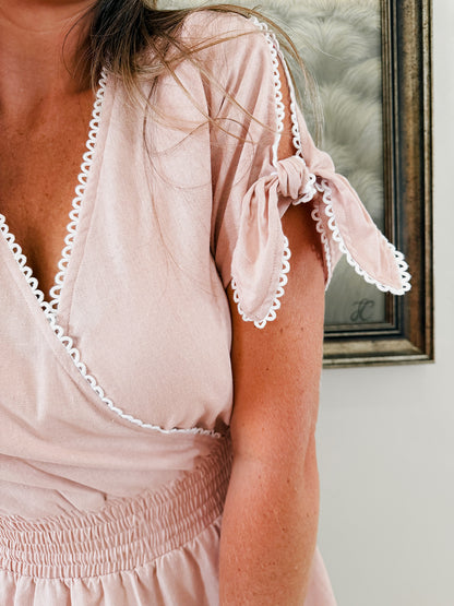 Womens Knotted Lace Short sleeve Maxi Tier Dress - The Pink Blessing