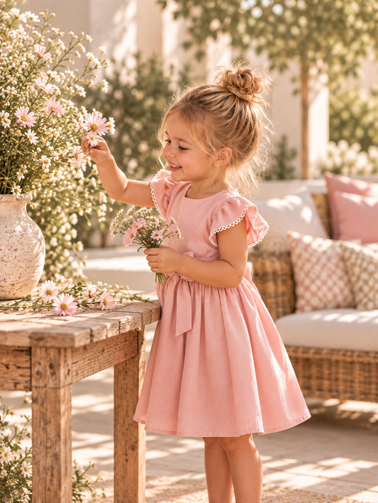 Magnolia Frilly Sleeve Dress - Pink Pearl