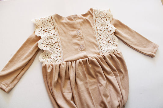 Sofia Lace Long Sleeve Romper - Stone (accessories sold separately)