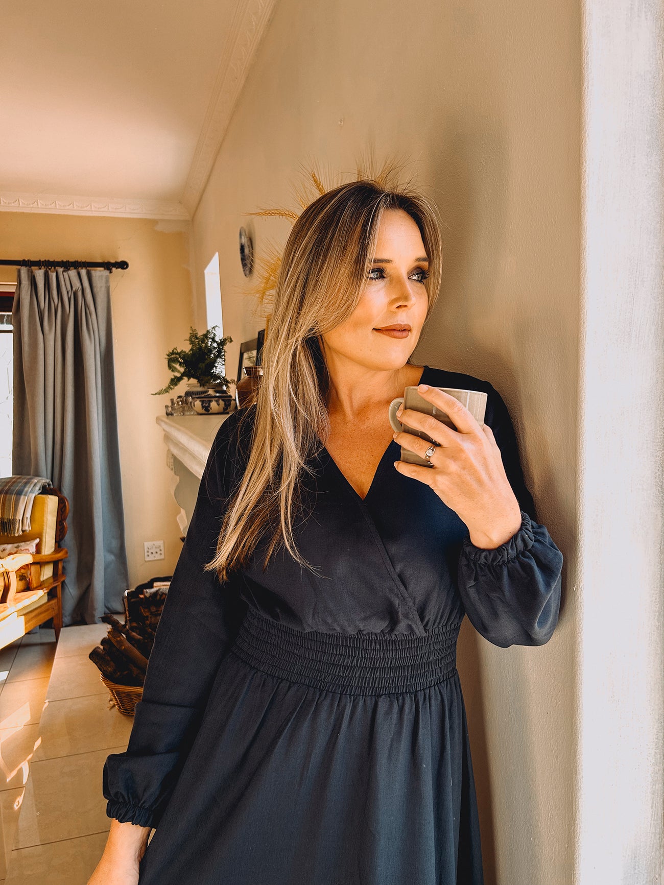 Womens Long Sleeve Maxi Tier Dress - Deep Navy