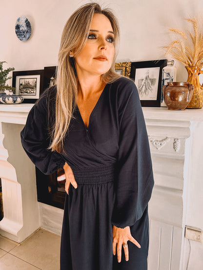 Womens Long Sleeve Maxi Tier Dress - Deep Navy