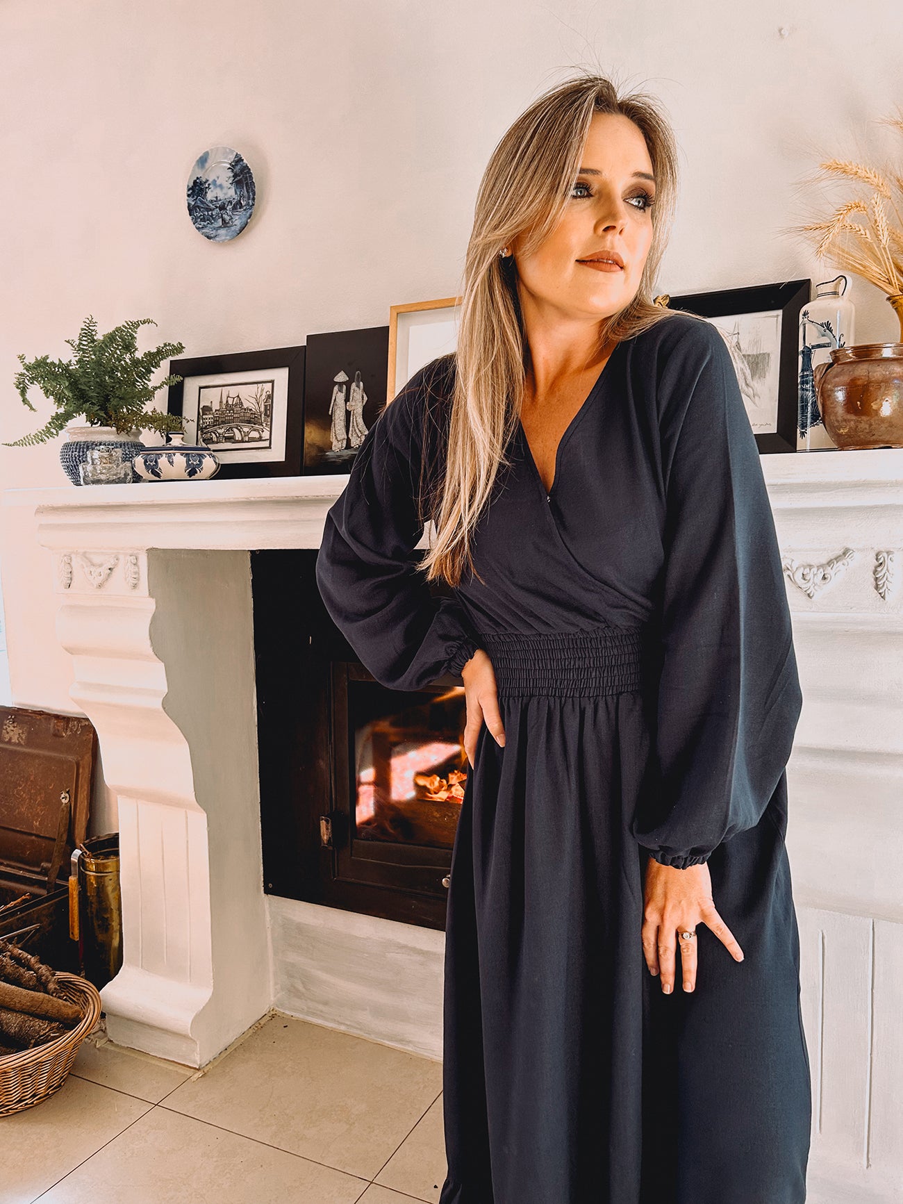 Womens Long Sleeve Maxi Tier Dress - Deep Navy