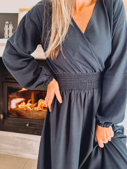 Womens Long Sleeve Maxi Tier Dress - Deep Navy