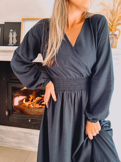 Womens Long Sleeve Maxi Tier Dress - Deep Navy