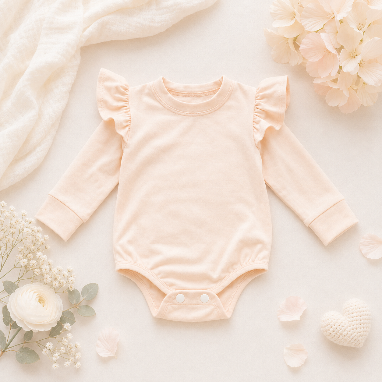 Frilly long sleeve Onesie - Whipped Peach (Bloomer + Headband + Tights sold separately)