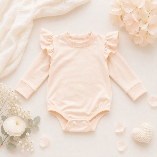 Frilly long sleeve Onesie - Whipped Peach (Bloomer + Headband + Tights sold separately)
