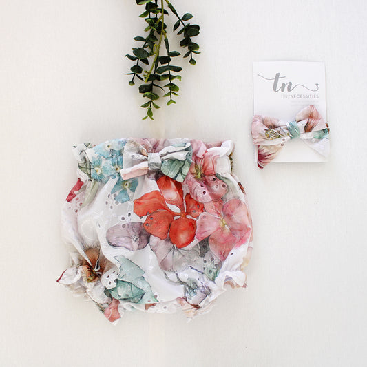 Anglaise Meadow at Dusk Frilly high waist Bloomer with bow (headband + onesie sold separately)