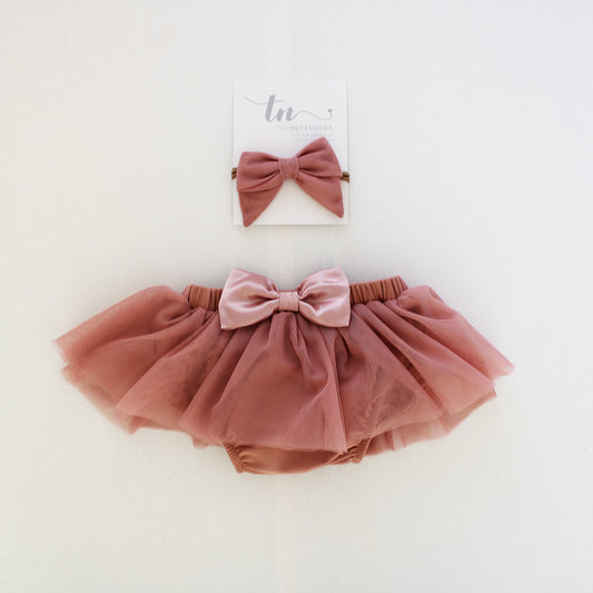 Tutu Bloomer with Satin Bow - Antique Rose (headband + onesie sold separately)