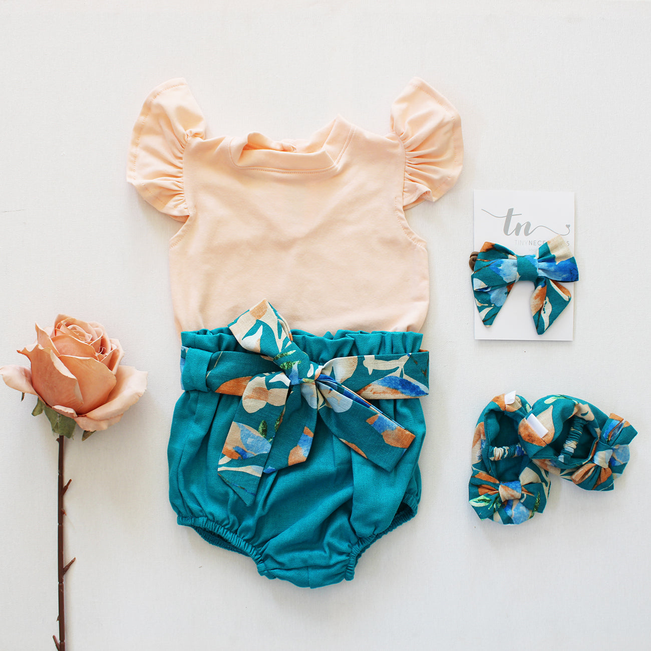 Aquamarine high waist Bloomer with floral Belt (onesie + accessories sold separately)