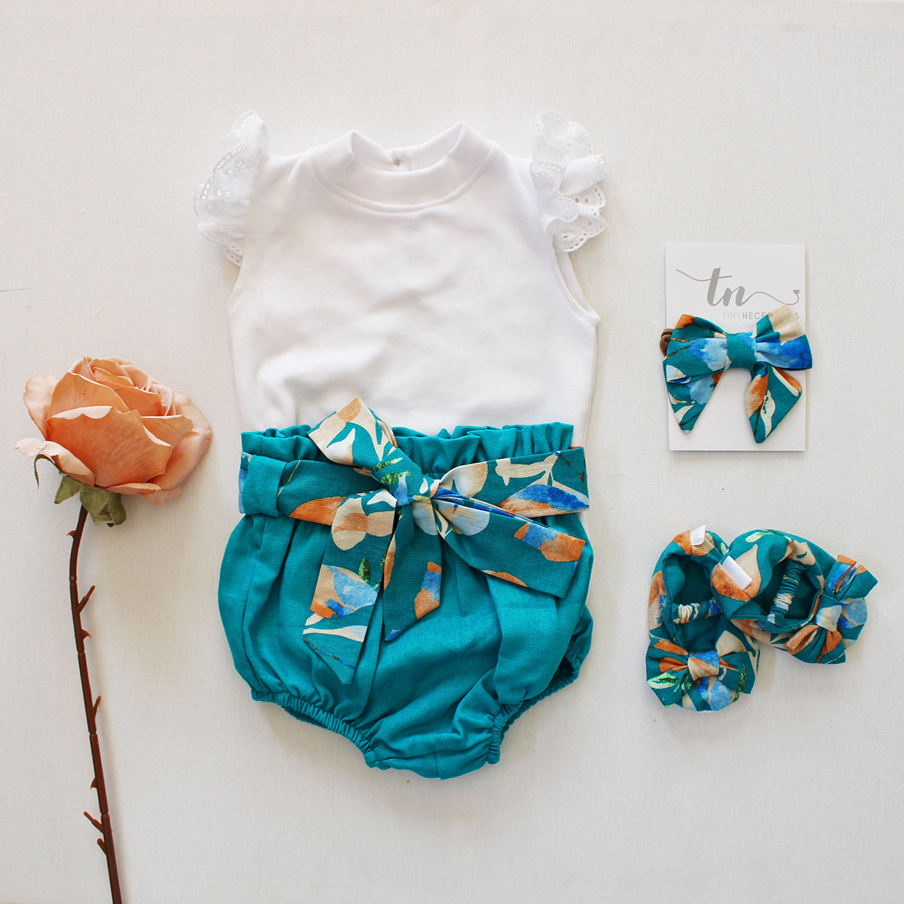 Aquamarine high waist Bloomer with floral Belt (onesie + accessories sold separately)