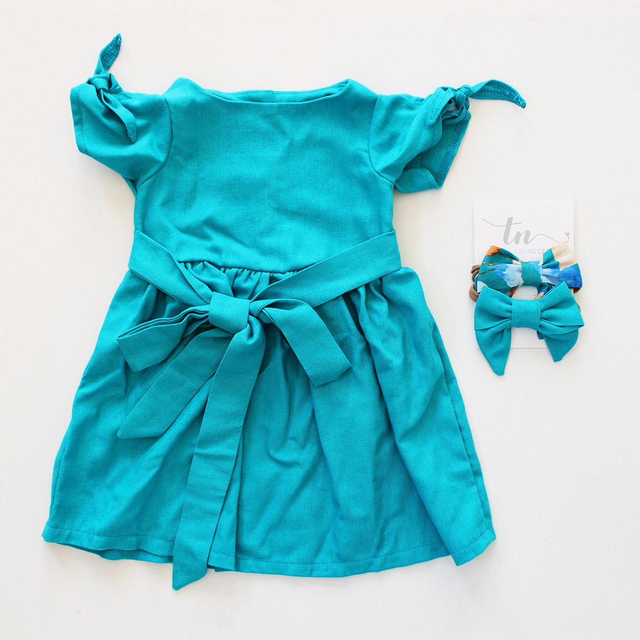 Knotted Sleeve Dress - Aquamarine (headband sold separately)