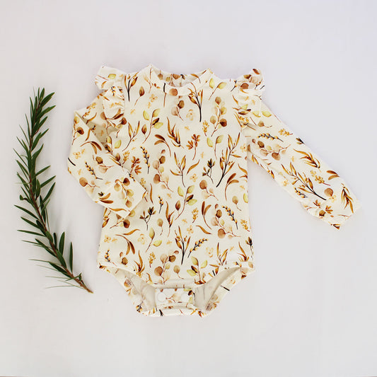 Frilly long sleeve Onesie - Autumn Leaves