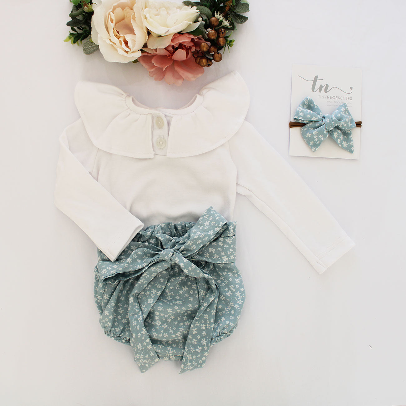 Ditsy Floral high waist Bloomer - Powder Blue (headband sold separately)