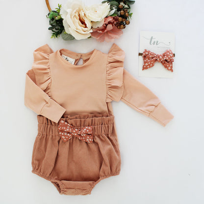Corduroy Bloomer with bow - Dusty Pink (headband sold separately)