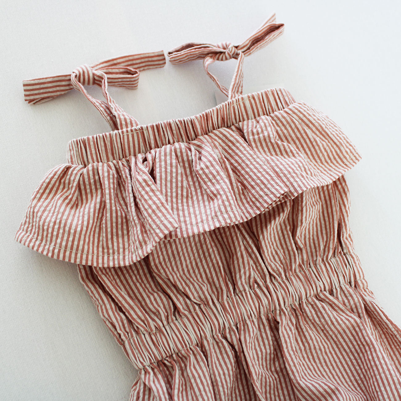 Tie Strap Romper - Baked Apple Stripes (headband sold separately)