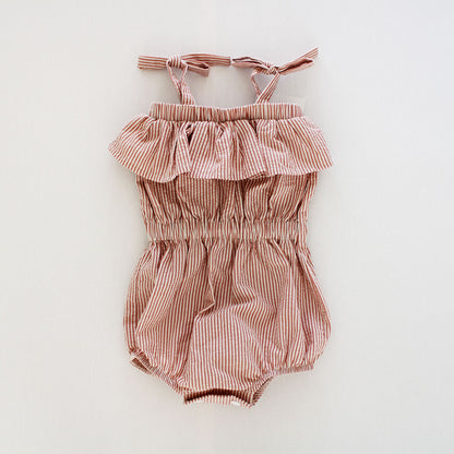 Tie Strap Romper - Baked Apple Stripes (headband sold separately)