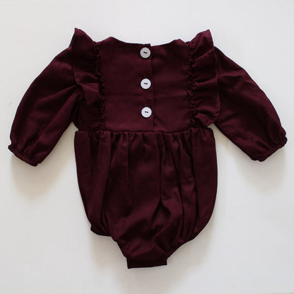Paisley Long Sleeve Romper - Black Cherry (accessories sold separately)