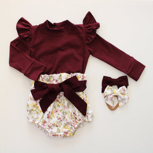 Frilly long sleeve Onesie - Black Cherry