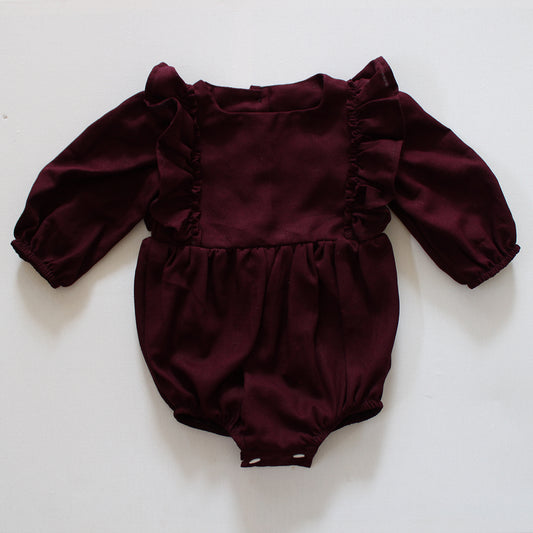 Paisley Long Sleeve Romper - Black Cherry (accessories sold separately)