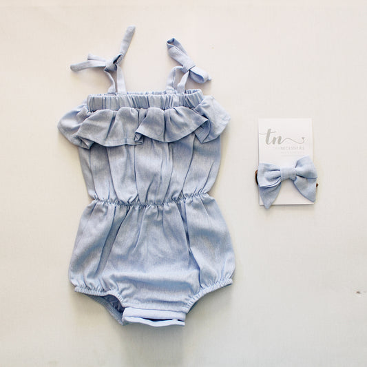 Tie Strap Romper - The Blue Blessing (headband sold separately)