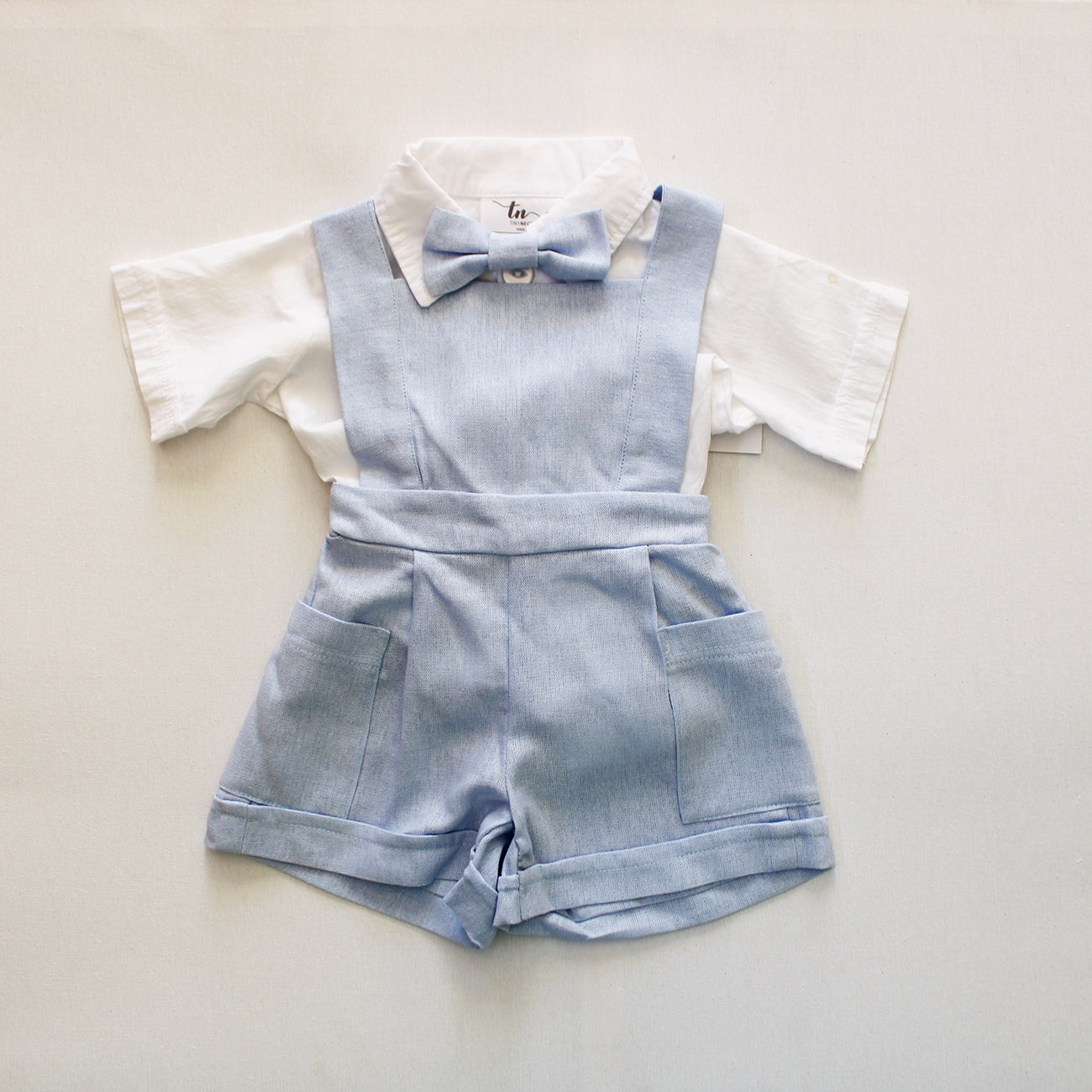 The Blue Blessing Dungaree (collared onesie + bow tie sold separately)