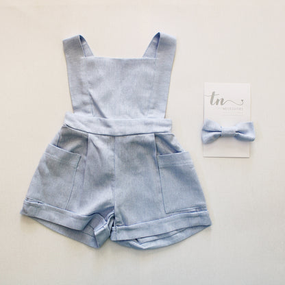 The Blue Blessing Dungaree (collared onesie + bow tie sold separately)